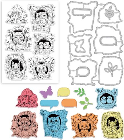 GLOBLELAND Tree Hole Animals Clear Stamps and Tree Hole Mushroom Cutting Dies Set for DIY Scrapbooking Cards Making Decorative Photo Album Notebook in Saudi Arabia