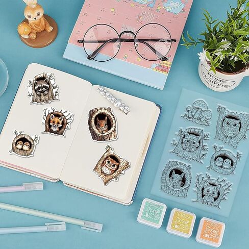 GLOBLELAND Tree Hole Animals Clear Stamps and Tree Hole Mushroom Cutting Dies Set for DIY Scrapbooking Cards Making Decorative Photo Album Notebook in Saudi Arabia