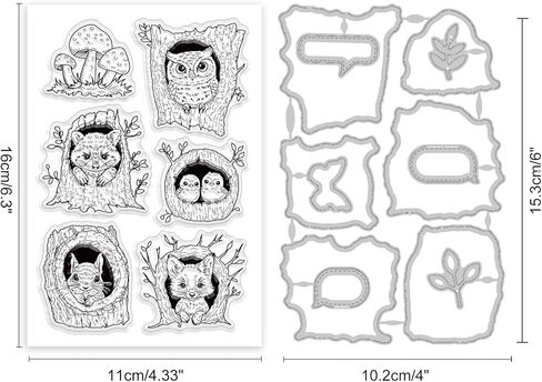 GLOBLELAND Tree Hole Animals Clear Stamps and Tree Hole Mushroom Cutting Dies Set for DIY Scrapbooking Cards Making Decorative Photo Album Notebook in Saudi Arabia