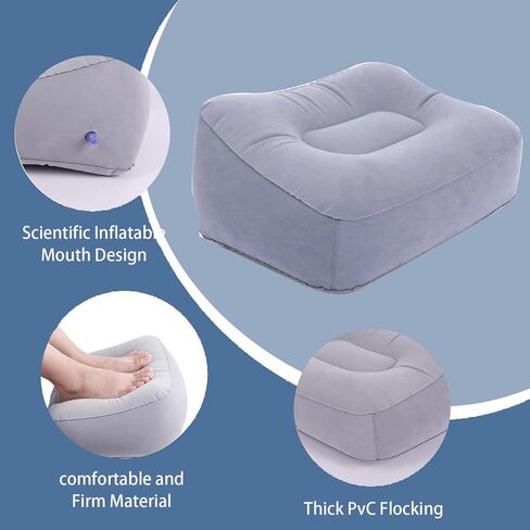 وسادة مسند للقدمين أثناء السفر، وسادة متدفقة ناعمة، وسادة استرخاء للرحلات الجوية مع مضخة هواء للمكتب، والاسترخاء في المنزل، والتخييم والسفر (رمادي) in Kuwait