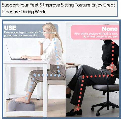 وسادة مسند للقدمين أثناء السفر، وسادة متدفقة ناعمة، وسادة استرخاء للرحلات الجوية مع مضخة هواء للمكتب، والاسترخاء في المنزل، والتخييم والسفر (رمادي) in Kuwait