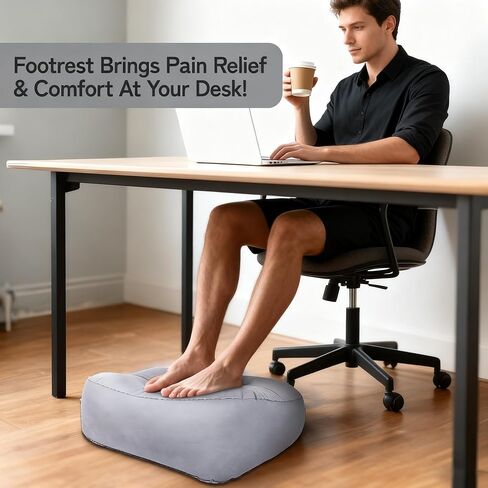 وسادة مسند للقدمين أثناء السفر، وسادة متدفقة ناعمة، وسادة استرخاء للرحلات الجوية مع مضخة هواء للمكتب، والاسترخاء في المنزل، والتخييم والسفر (رمادي) in Kuwait