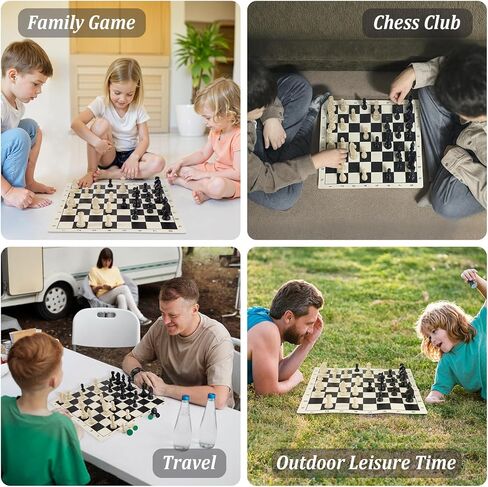 مجموعة الشطرنج - مجموعة رقعة شطرنج من السيليكون مقاس 20 بوصة، قطع مرجحة بارتفاع كينج 3.86 بوصة مع ملكتين إضافيتين، رقعة شطرنج محمولة قابلة للطي للسفر مع حقيبة تخزين للحمل in Kuwait