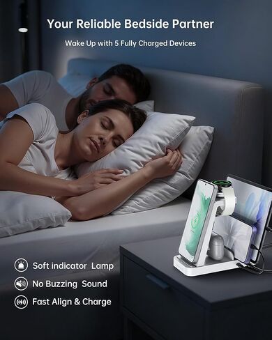 5 in 1 Wireless Charger for Samsung, Fast Charging Station Dock Stand | Compatible with Galaxy S26 Ultra/S25/S24, Watch 8/7/6/5/4, Buds. Charges 5 devices at once. Ideal for home, office, bedside. in Saudi Arabia