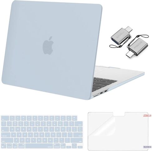 حافظة MOSISO متوافقة مع جهاز MacBook Air 13 بوصة 2024-2022 M3 A3113 M2 A2681 Touch ID، غطاء بلاستيكي صلب وغطاء لوحة مفاتيح وفيلم شاشة ومحول من النوع C وحقيبة نيوبرين مع حافظة صغيرة، أزرق فاتح وأزرق هوائي in Saudi Arabia