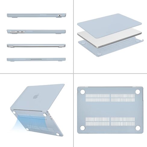 حافظة MOSISO متوافقة مع جهاز MacBook Air 13 بوصة 2024-2022 M3 A3113 M2 A2681 Touch ID، غطاء بلاستيكي صلب وغطاء لوحة مفاتيح وفيلم شاشة ومحول من النوع C وحقيبة نيوبرين مع حافظة صغيرة، أزرق فاتح وأزرق هوائي in Saudi Arabia