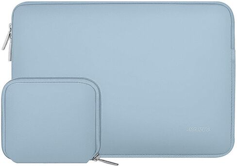 حافظة MOSISO متوافقة مع جهاز MacBook Air 13 بوصة 2024-2022 M3 A3113 M2 A2681 Touch ID، غطاء بلاستيكي صلب وغطاء لوحة مفاتيح وفيلم شاشة ومحول من النوع C وحقيبة نيوبرين مع حافظة صغيرة، أزرق فاتح وأزرق هوائي in Saudi Arabia