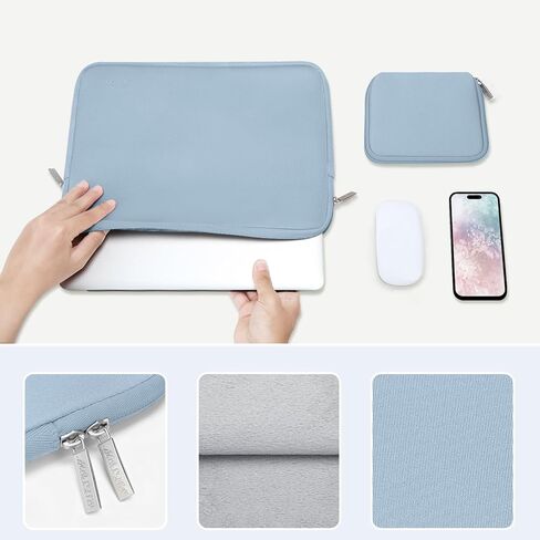 حافظة MOSISO متوافقة مع جهاز MacBook Air 13 بوصة 2024-2022 M3 A3113 M2 A2681 Touch ID، غطاء بلاستيكي صلب وغطاء لوحة مفاتيح وفيلم شاشة ومحول من النوع C وحقيبة نيوبرين مع حافظة صغيرة، أزرق فاتح وأزرق هوائي in Saudi Arabia