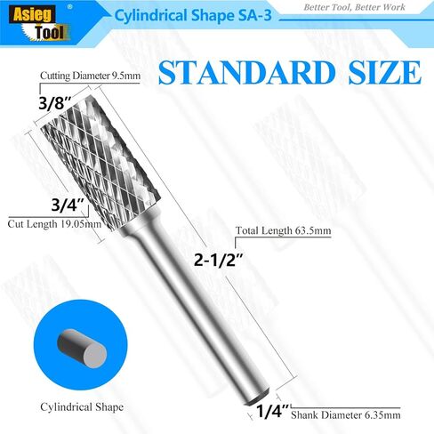 SA-1 5pcs Solid Tungsten Carbide Burr TiN Rotary File Cylindrical Shape Double Cut for Die Grinder Drill Bits 1/4'' Inch Diameter of Shank and Cutter 5/8'' Inch Cutter Length in Saudi Arabia