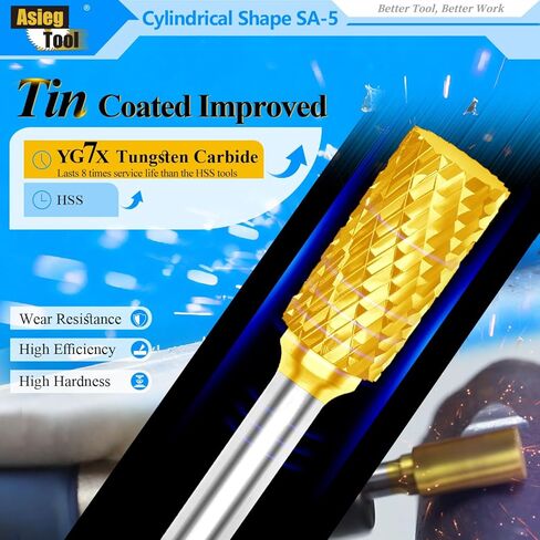 SA-1 5pcs الصلبة التنغستن كربيد لدغ القصدير ملف دوار شكل أسطواني قطع مزدوج لقمة ثقب طاحونة 1/4 بوصة قطر عرقوب والقاطع 5/8 بوصة طول القاطع in Kuwait