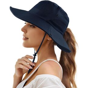 Mukeyo Womens Ponytail Sun Hat Wide Brim Mesh Bucket Hat UV UPF50 Protection Hat Foldable Summer Travel Beach Fishing Hats