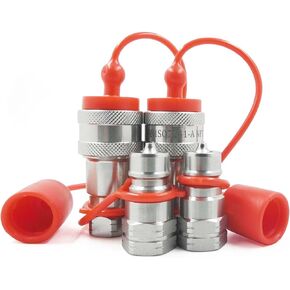 2 sets 3/8" NPT Thread ISO7241-1A Hydraulic Quick Disconnect Coupler Set with Dust Caps