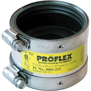 Fernco PROFLEX P3001-215 Shielded Pipe Coupling for Cast Iron, Plastic, or Steel to Copper Plumbing Connections