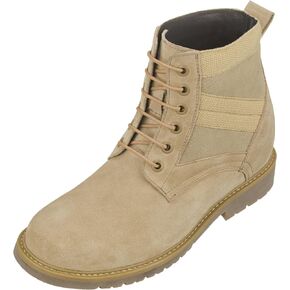 CALTO Men's Invisible Height Increasing Elevator Shoes - Desert Sand Suede Lace-up High-top Military Boots - 3.2 Inches Taller - S9012