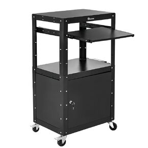YITAHOME Heavy-Duty Rolling Projector Cart, Black, 2mm Steel Legs, 300lb Capacity, Adjustable Shelves, 16.4ft Power Cord
