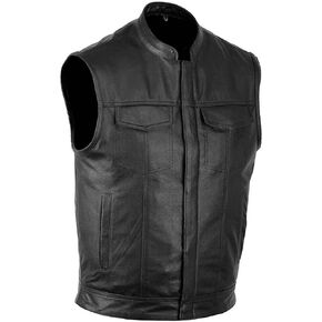 DALLX SOA Motorcycle Leather Vest for Men biker Club Style vest with Concealed carry Gun Pocket