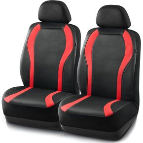 PIC AUTO Leather Car Seat Covers, Premium Automotive Waterproof Two Front Bucket Car Seat Protectors, Black and Hot Pink PVC Patchwork, Fits for Cars, Trucks, Van, SUV, Airbag Compatible