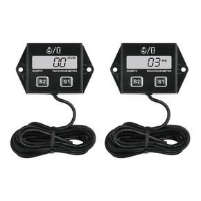 2 Pieces Runleader Digital Hour Meter Tachometer, Maintenance Reminder, Battery Replaceable, Automatically Shutdown, Use for ZTR Lawn Mower Tractor Generator Marine Snowmobile