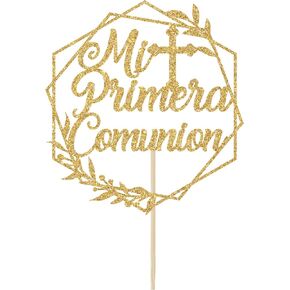 غلاف كعكة Mi Primera Comunion، ديكورات كعكة God Bless، المناولة الأولى، ديكورات حفلات الزفاف والتعميد وحفلات استقبال المولود الجديد، ذهبي لامع