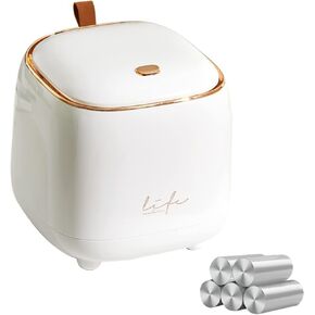 Mini Countertop Trash Can with 5 Rolls of Trash Bags, Waste Can with Press Type Lid, 0.5 Gallon/1.5 Liter Wastebasket Trash Can Dispenser, Mini Bin for Bathroom Vanity,Coffee Table (White) in Kuwait
