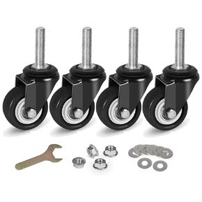 عجلات 8T8 مقاس 2 بوصة مع جذع ملولب 3/8 بوصة - 16 × 1-1/2 بوصة (قطر المسمار 3/8 بوصة، الطول 1.5 بوصة) مجموعة عجلات من البولي يوريثان شديدة التحمل مكونة من 4 قطع، برغي دوار في العجلات، عجلات صناعية ناعمة