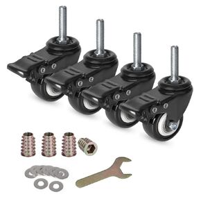 8T8 2 Inch Caster Wheels with Threaded Stem 3/8"-16x1-1/2"(Screw Diameter 3/8", Length 1.5") Heavy Duty PU Casters Set of 4, Swivel Screw in Casters, Smooth Industrial Castors