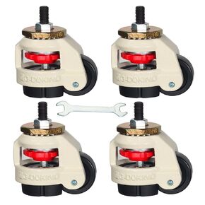 2 Inch Leveling Machine Stem Casters Set of 4, Leveling Caster Wheels Heavy Duty with Nylon Wheel, Retractable Rubber Leveling Foot for Workbench, Machine, Equipment