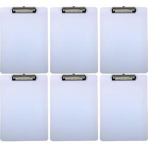 Clipboard Dry Erase Surface 9'' x 12.5'' Letter Size Low Profile Clip Whiteboard (Pack of 6)