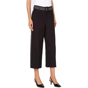 Alfani $63 Womens New Black Wide-Leg Cropped Belted Wear to Work Pants 4 B+B