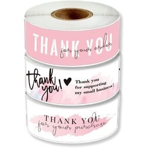 3 Rolls Thank You Sticker, 1 x 3 inch Thank You for Your Order Sticker, Thank You Small Business Lable, Pink Decorative Sealing Stickers for Delivery, Decoration, Gifts, Packaging, 120 Labels Per Roll