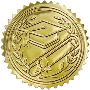 Embossed Graduation Cap Gold Certificate Seals Diplomas Gold foil Seals, 2",100 Count