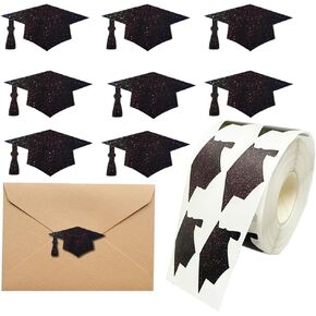 AWEELON 1000Pcs Graduation Cap Stickers Glitter Black Graduation Hat Sealing Labels Grad Party Favor Self-Adhesive Stickers for College High School Graduation Party Supplies,