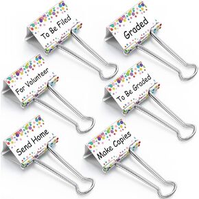 Tenare 6 Pieces Teacher Essentials Large Binder Clips 2 Inches Teacher Binder Paper Clips Office School Supplies Classroom Management Supplies(Watercolor Style)