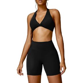 ABOCIW Women's Leopard Print Workout Sets Twist Sports Bras Cross Back Yoga Bra High Waist Booty Shorts 2 Piece Gym Outfits