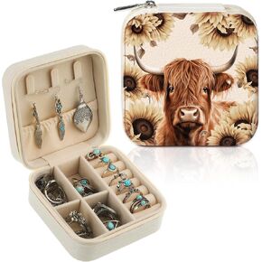 Ecation Western Travel Jewelry Organizer PU Leather Jewelry Travel Case Cowgirl Cow Print Jewelry Box Small Portable Earring Holder for Christmas Girls Women Gifts Rings Necklaces Display in Saudi Arabia