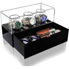 حافظة عرض ساعة مخصصة للرجال - حامل منظم لصندوق الساعة للرجال، حامل عرض للساعة مع غطاء أكريليك قابل للإزالة ودرج تخزين للخواتم والمجوهرات والصديق الرائع والأب وهدية عيد الأب in Kuwait