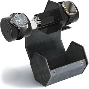 2-Slot Watch Roll Protective Travel Case - Premium Watch Organizer, with Vegan Leather - Adjustable Pillow Fits Any Watch, Removable Internal Storage Stand for Watch Bands & Apple Charger