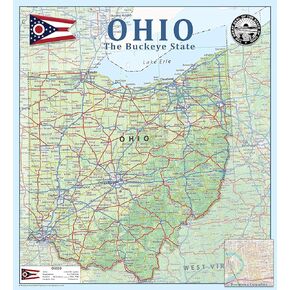 Ohio State Physical Poster Map - 21.2 x 23.3 Inches - Paper Laminated