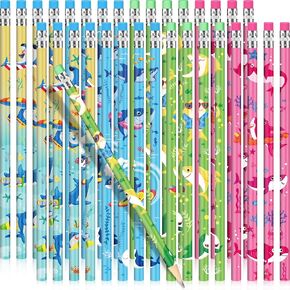Geyee 36 Pcs Space Pencils Hawaiian Shark Themed Party Favors Assorted Novelty Fun Wood Writing Pencils with Erasers for Birthday Party Teacher Supplies(Space)