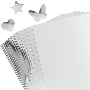 30 Sheets Metallic Silver Cardstock Paper - A4 Size (250gsm), Mirror Finish Silver Foil Board for Crafting, Invitations, and Decorations - Die Cut and Plotter Compatible
