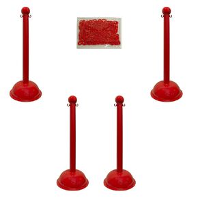 Mr. Chain 71303-4 Black Plastic Stanchion Kit with 30' of 2" HD chain and C-Hooks, Pack of 4