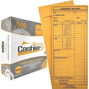 500 Cashier Depot MT230 Cashier's Report Envelope, 4 1/2" x 10 3/8", Brown Kraft 24lb., 500 Envelopes (Gum Flap)