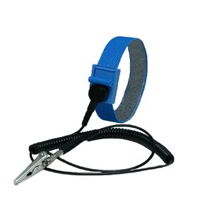 StaticTek WO5 Anti Static ESD Wrist Strap | Adjusts up to Size XL Blue Fabric Wrist Band | Black Coil Cord Set | 6' Cord with 10mm Snap 4mm Banana Plug and Alligator Clip (1)