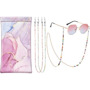 Fintie Eyeglasses Pouch with Cleaning Cloth, Glittering Marble + 3 Pcs Eyeglasses Chains