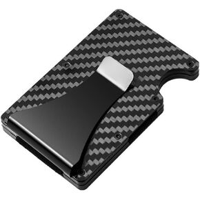 Eglazsan Minimalist Slim Wallet للرجال - محافظ حامل بطاقات من ألياف الكربون RFID - حامل بطاقة العمل وحامل بطاقة الائتمان ومشبك نقود من الألومنيوم in Kuwait
