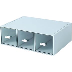 Plastic 3 Drawer Organizer for Cosmetic Storage, Desk Organizer, Makeup Organizer for nail polish, Lipstick, Brushes, Jewelry, Skincare, Bathroom Organization Boxes - Blue