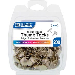 BAZIC Push Pins, Nickel Silver Flat Head Steel Point Thumb Tacks Pin for Cork Bulletin Board Map Posters Picture Office School (200/pack), 1-Pack…