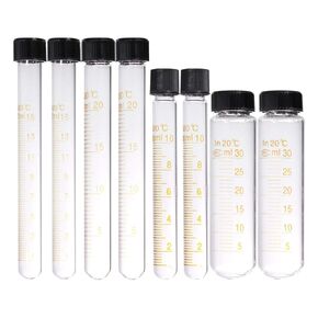 8 Pcs Tubes Graduated Glass Test Tubes with Screw Caps Calibration Test Tubes 10ml 15ml 20ml 30ml