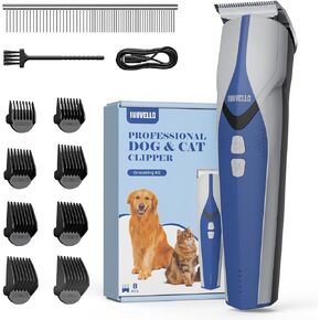 Innvello Dog Clippers for Grooming, Cordless Cat Shaver, 5 Speed Low Noise Dog Hair Clippers, Metal Blade & 8 Ceramic Comb Dog Hair Trimmer, Dog Grooming Clippers for Animal Clippers, Blue