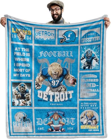 CusFuk Detroit Football Fans Plush Throw Sherpa Throw Blanket, Football Style Travel Blanket，Gifts for Men Women Boys Kids Fans Football Lovers 50" X 60" in Saudi Arabia